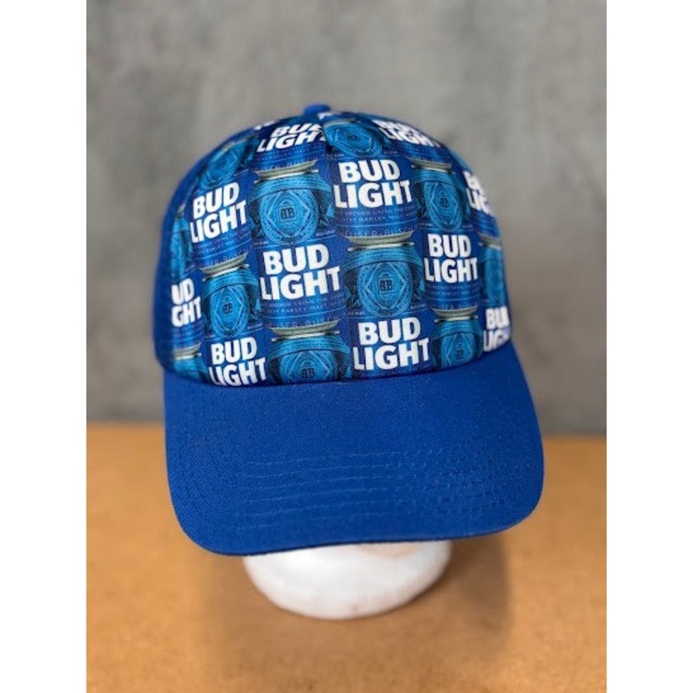 Bud Light Blue Beer Can Graphic Trucker Hat Snapback Mesh Cap One Size - Picture 3 of 7